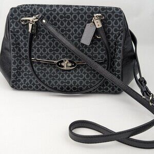 Coach Signature Black Jacquard Leather Madison Madeline Satchel Bag h1394-25215